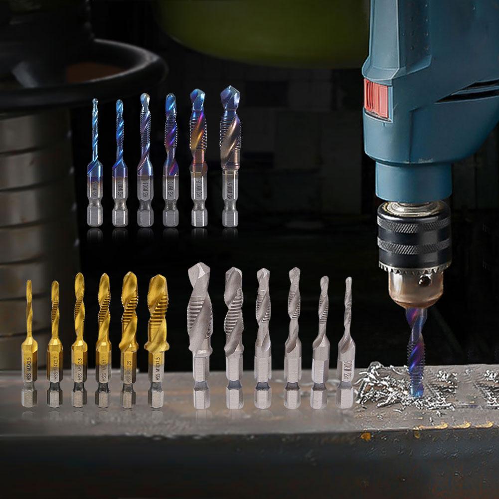 6 Pcs M3-M10 Screw Tap Drill Bits Metric HSS Taps Countersink Deburr Set Hex Shank Tap Bit Set for Metal Steel Wood Plastic