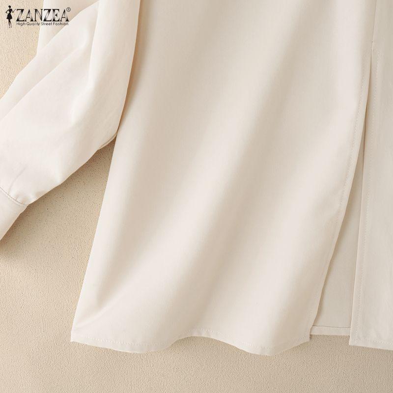 ZANZEA Women Turn Down Collar Loose Casual Long Sleeve Zipper Blouse