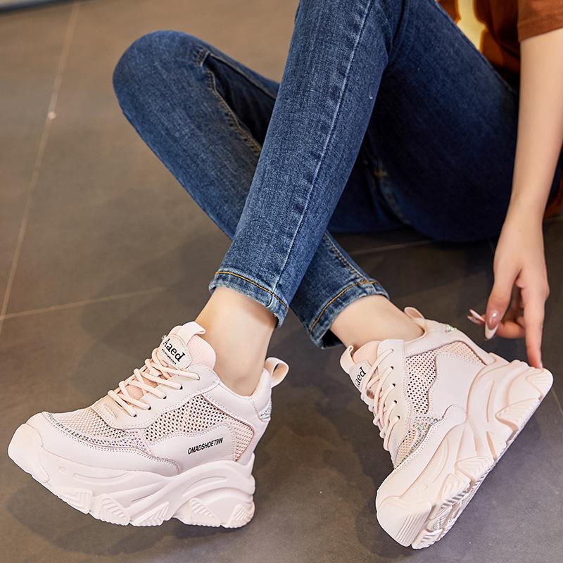 Daddy shoes women's tide summer new mesh breathable small thick sole inner height increase casual white shoes