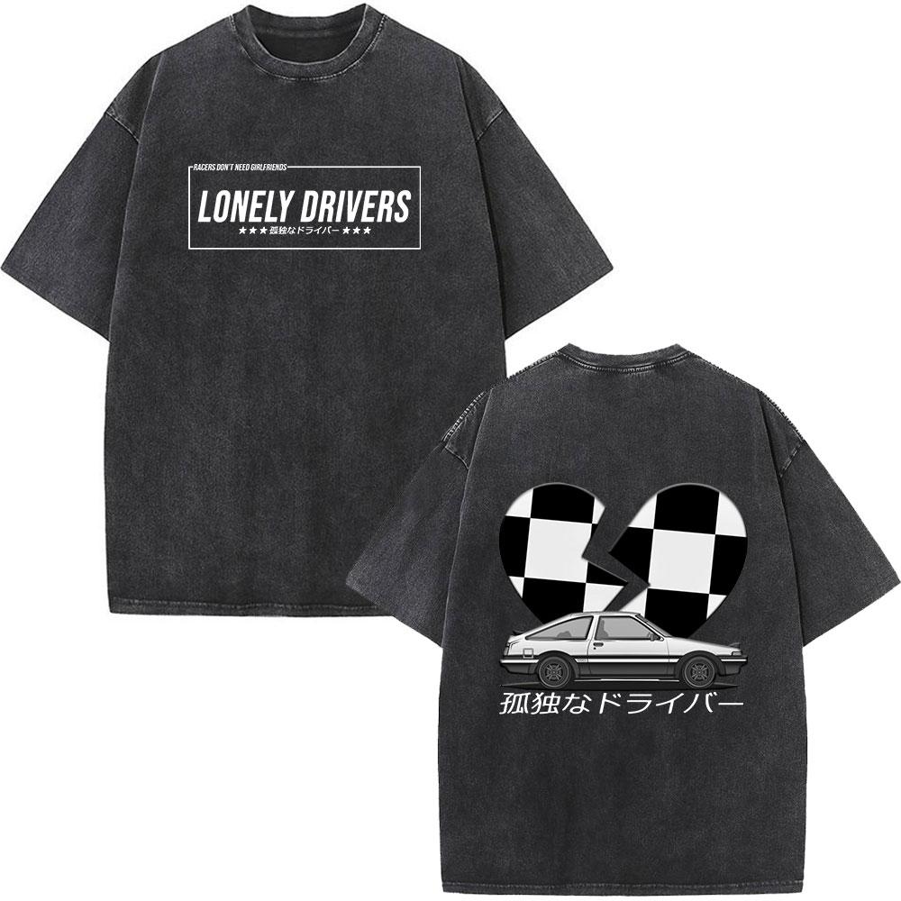 Anime Initial D Drift AE86 Washed Vintage Print T-shirt RX-7 R34 Skyline GTR JDM T-shirts Men's Harajuku Cozy Oversized T Shirts