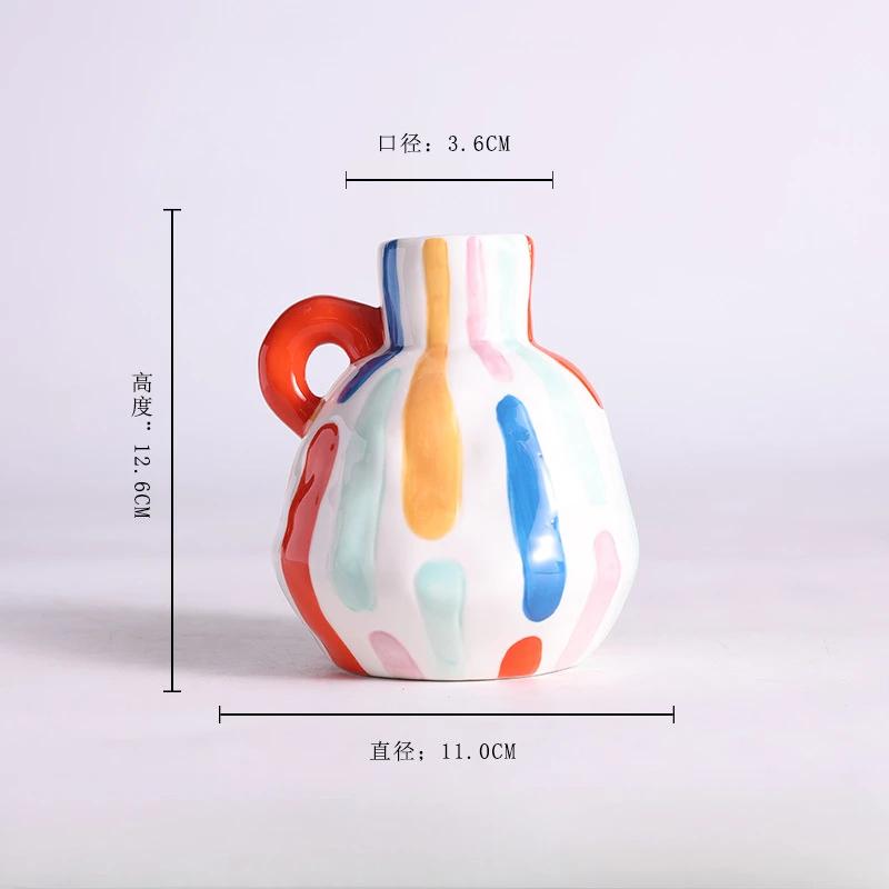 Painted Ceramic Vase Decoration, Vertical Striped Vase, Desktop Flower Planter, Restaurant Desktop Decor, Home Accessories, 1pc