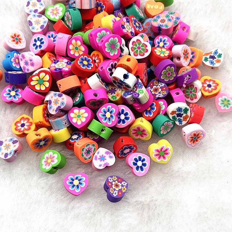 30pcs 10mm Heart Shape Love Beads Polymer Clay Beads Spacer Loose Beads for Jewelry Making DIY Bracelet Earring
