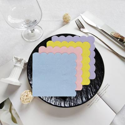 100 Sheets 25CM Scalloped Cocktail Napkin 2 Layers Thick Square Disposable