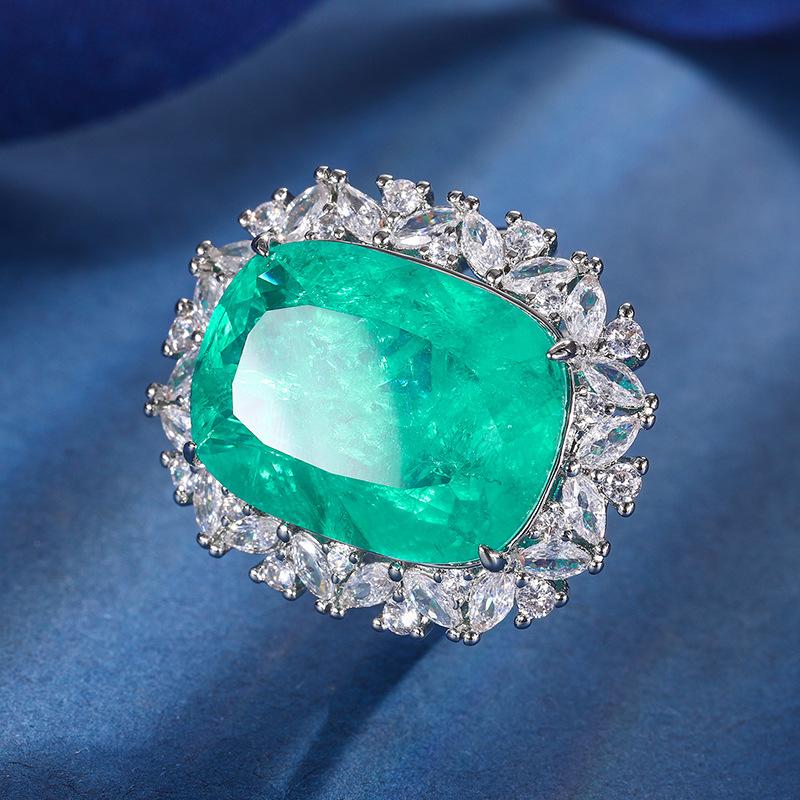 Jewelry Copper Bottom Gold-Plated Simulation Emerald Set Temperament Full Diamond Luxury Set 15 * 20-10 * 12