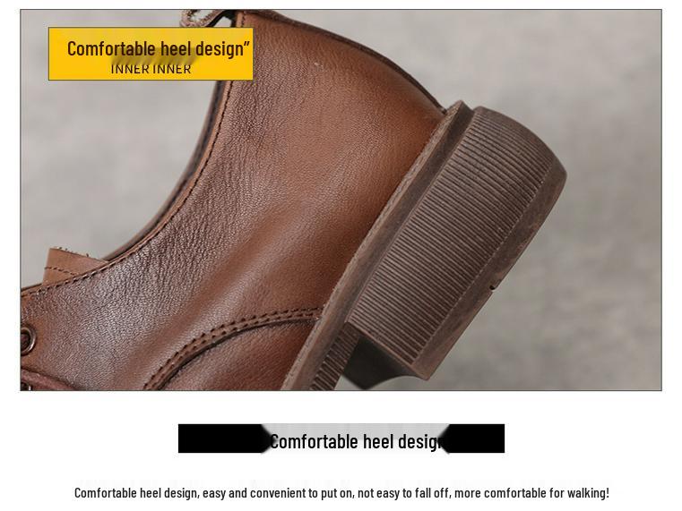 2023 Autumn Women's Genuine Leather Round Toe Lace-Up Flats with Soft Sole and Low Heel