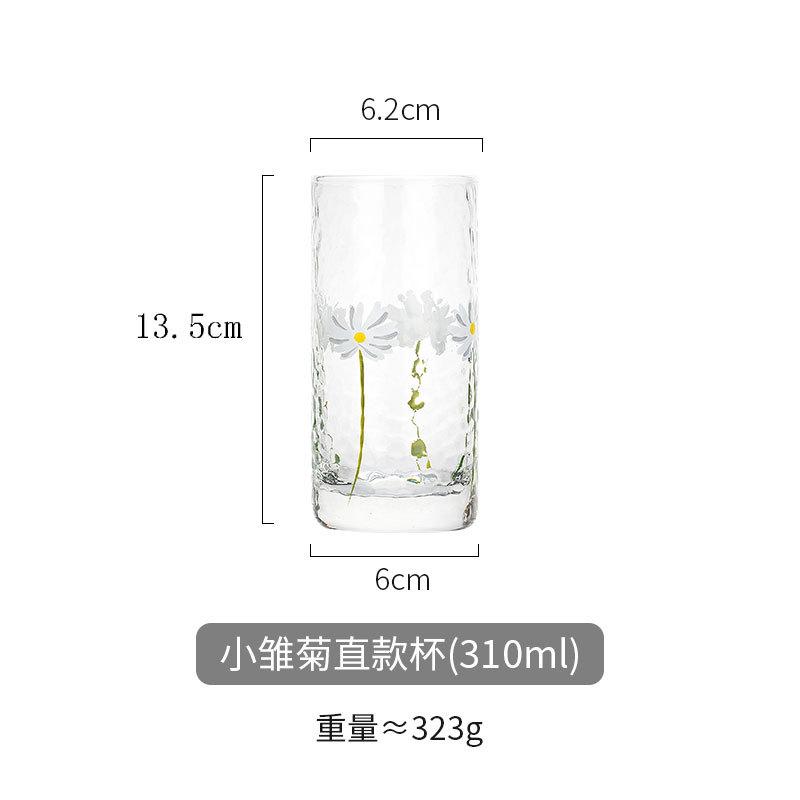 Hammered Texture Glass Cup with Daisy Pattern Creative Design for Water Juice Drinks Home Use Heat Resistant Aesthetic Gift
