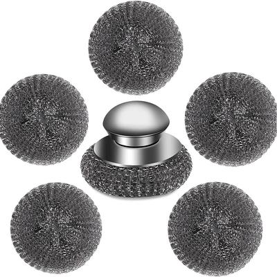 6 Stück Stahlwolle-Scheuerschwamm mit Ersatz-Drahtpads-Set(1 Scheuerschwamm+5 Pads)