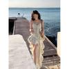 Sweet Lotus Leaf Edge Suspender Dress Fairy Summer Floral Skirt Irregular Temperament Seaside Beach Dress