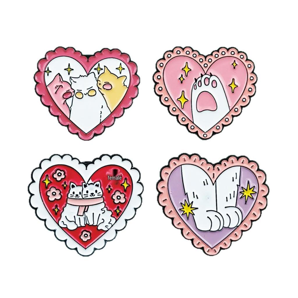 Cartoon Love Series Cute Cat Brooch - Pink Heart Couple Backpack Decoration Badge