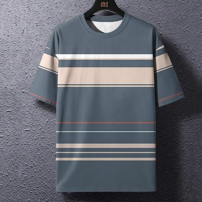 Sommer Herren T-Shirt Streifendruck Rundhals Pullover Business Casual Kurzarm Oberteile Übergroße Kleidung für mittleres und älteres Alter