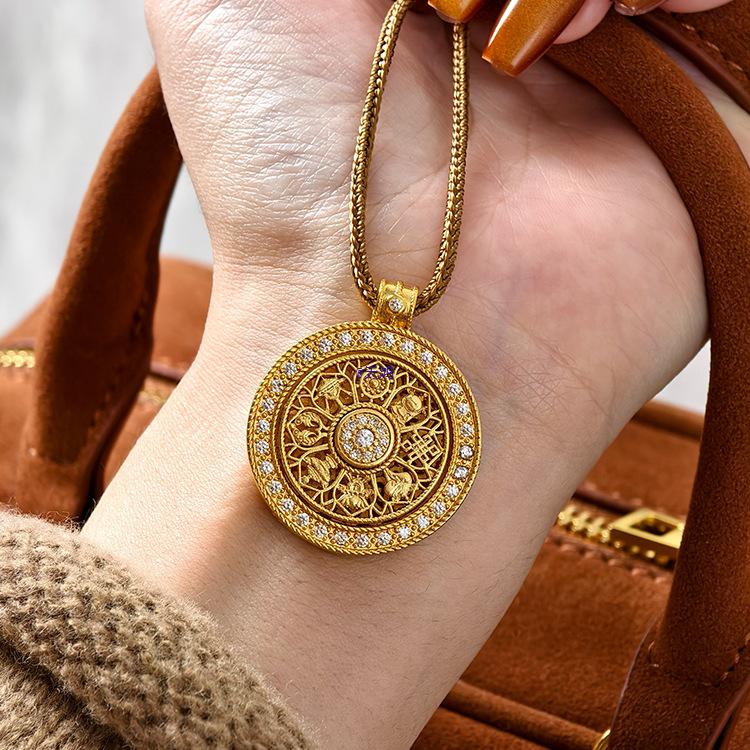 2025 Women's Ancient Gold Eight Treasures Compass Necklace with Braided Rope Chain