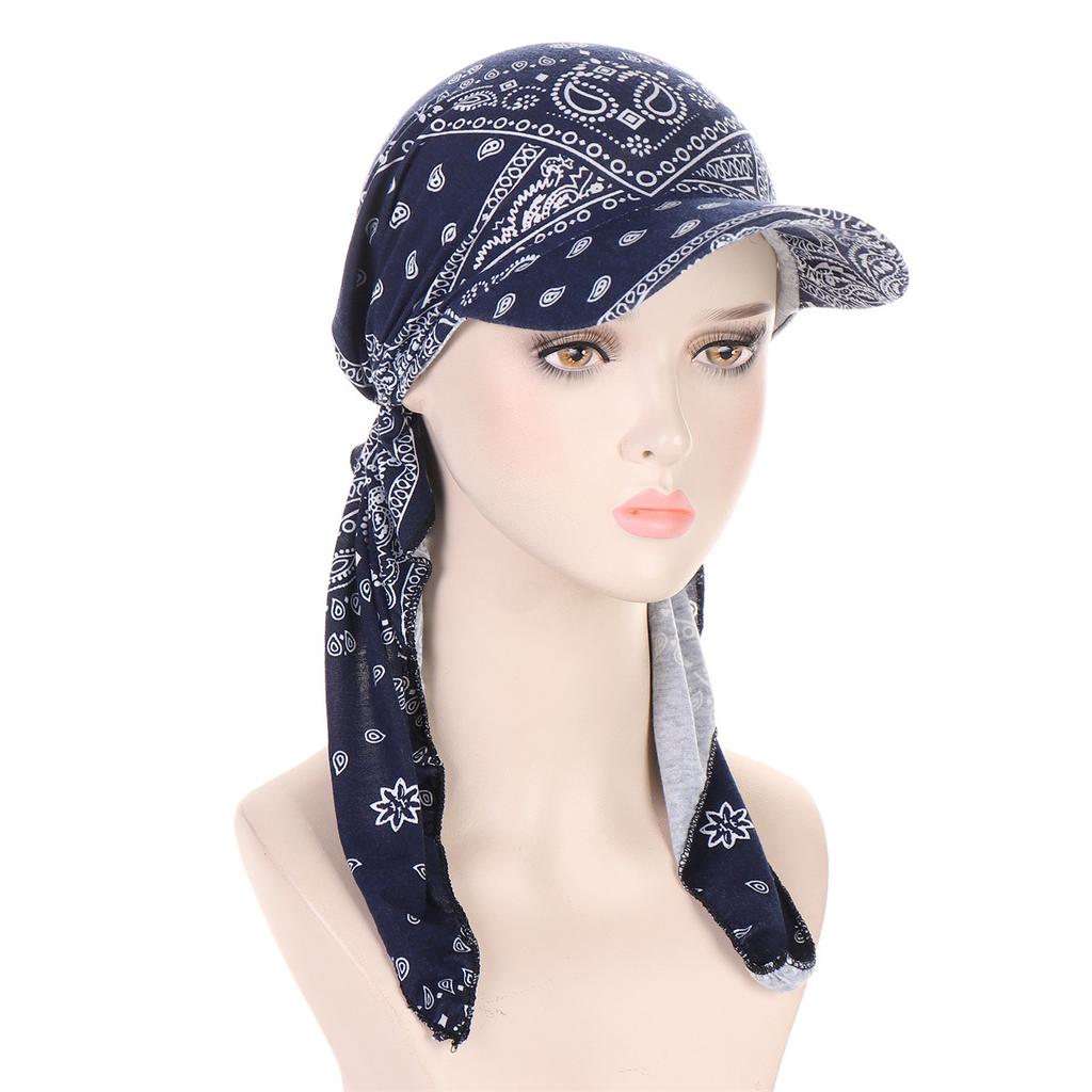 Trendy Print Muslim Hijab Caps With Brim Women Baseball Cap Wrap Head Ramadan Ladies Fashion Headwear Turban Bonnet