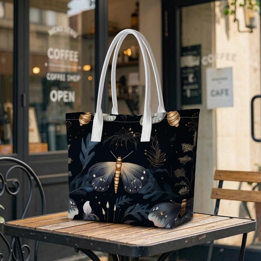 Elegant Moth Pattern Tote Bag Fashionable Daily Casual Shoulder Bag Lightweight Outdoor Travel Handbag