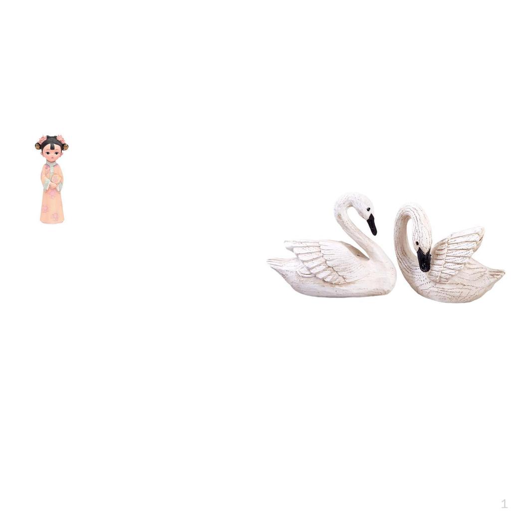 Elegant Chinese Girl And Swan Resin Sculpture Figurine Miniature for Bedroom Office Farmhouse