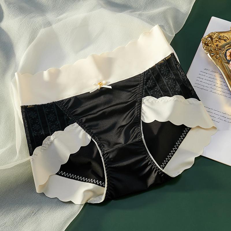 

Женское нижнее белье из атласа, сексуальные трусы с высокой талией, легкие хлопковые трусики с треугольными чашечками и волнистым краем из ледяного шелка XXL