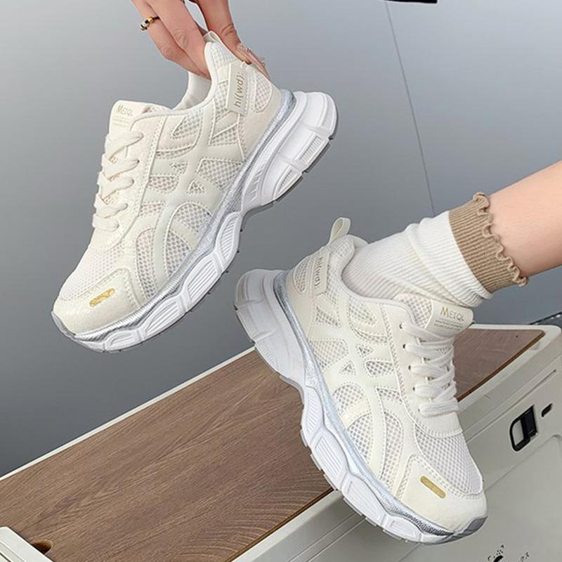 

Fashion Mix Color Platform Sports Shoes Women Spring Autumn Breathable Mesh Running Sneakers Woman Lace Up Non Slip Shoes Female 40 белый