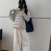 Womens Short Faux Two-Piece Knit Sleeve Patchwork Padded Jacket Winter Slim Fit Casual Coat