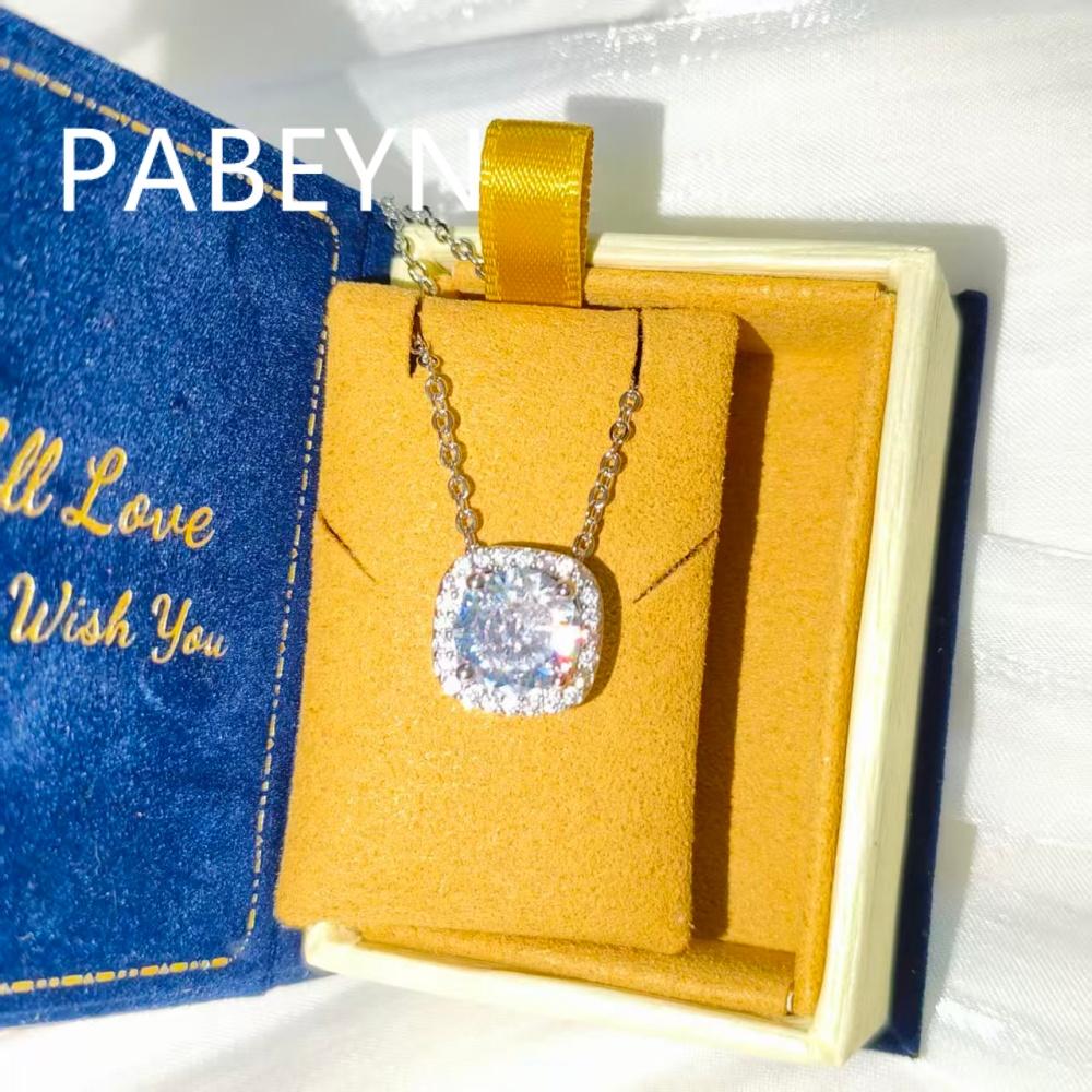 925 Sterling Silver Exquisite Square Zircon Diamond Necklace Birthday Anniversary Party Gift