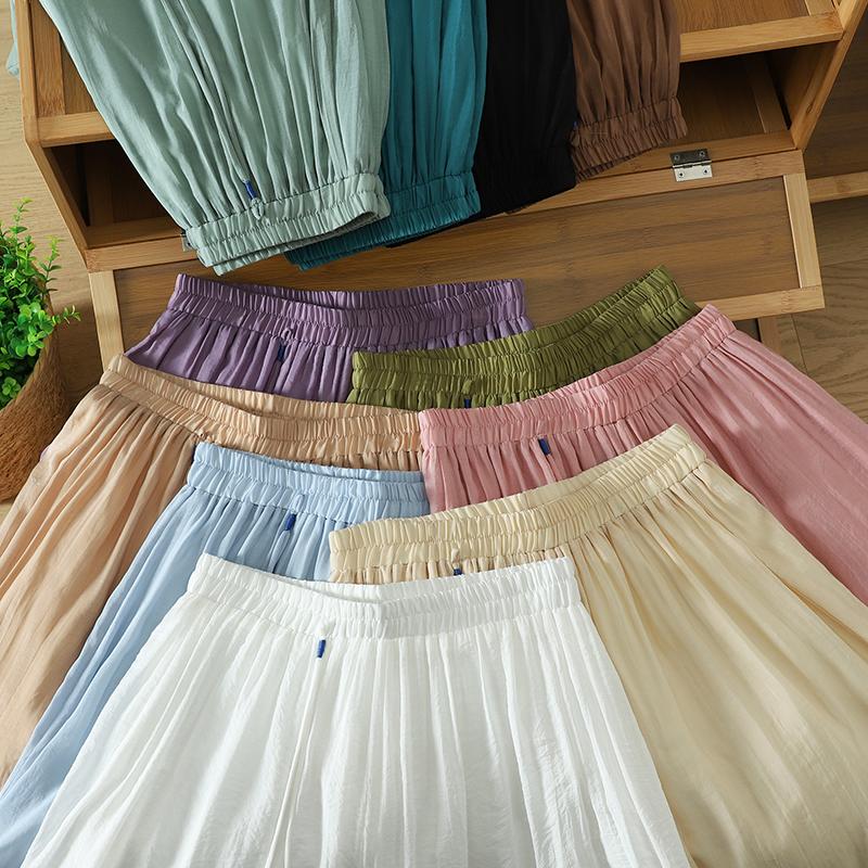 DIMANAF 2026 Plus Size Women Linen Pants Elastic Waist Vintage Basic Lady Wide Leg Long Pants Oversize Loose Tencel Solid