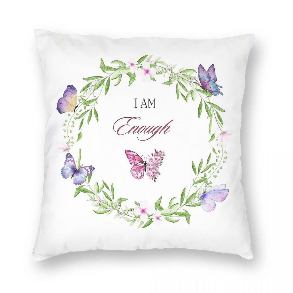 I Am Enough Wreath Pillowcase Polyester Linen Velvet Pattern Zip Decorative Throw Pillow Case Sofa Cushion Cover Wholesale