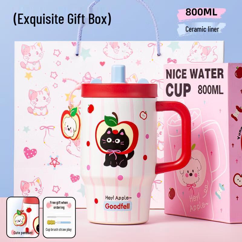 HANDUNYOU 800ml Stainless Steel Straw Insulated Tumbler