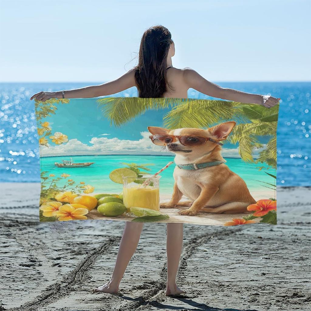 Cats Corgis Dogs Beach Sunglasses Beach Towel, Cute Pets Oversized Quick Dry, Sand Free Lightweight Travel Pool Mat