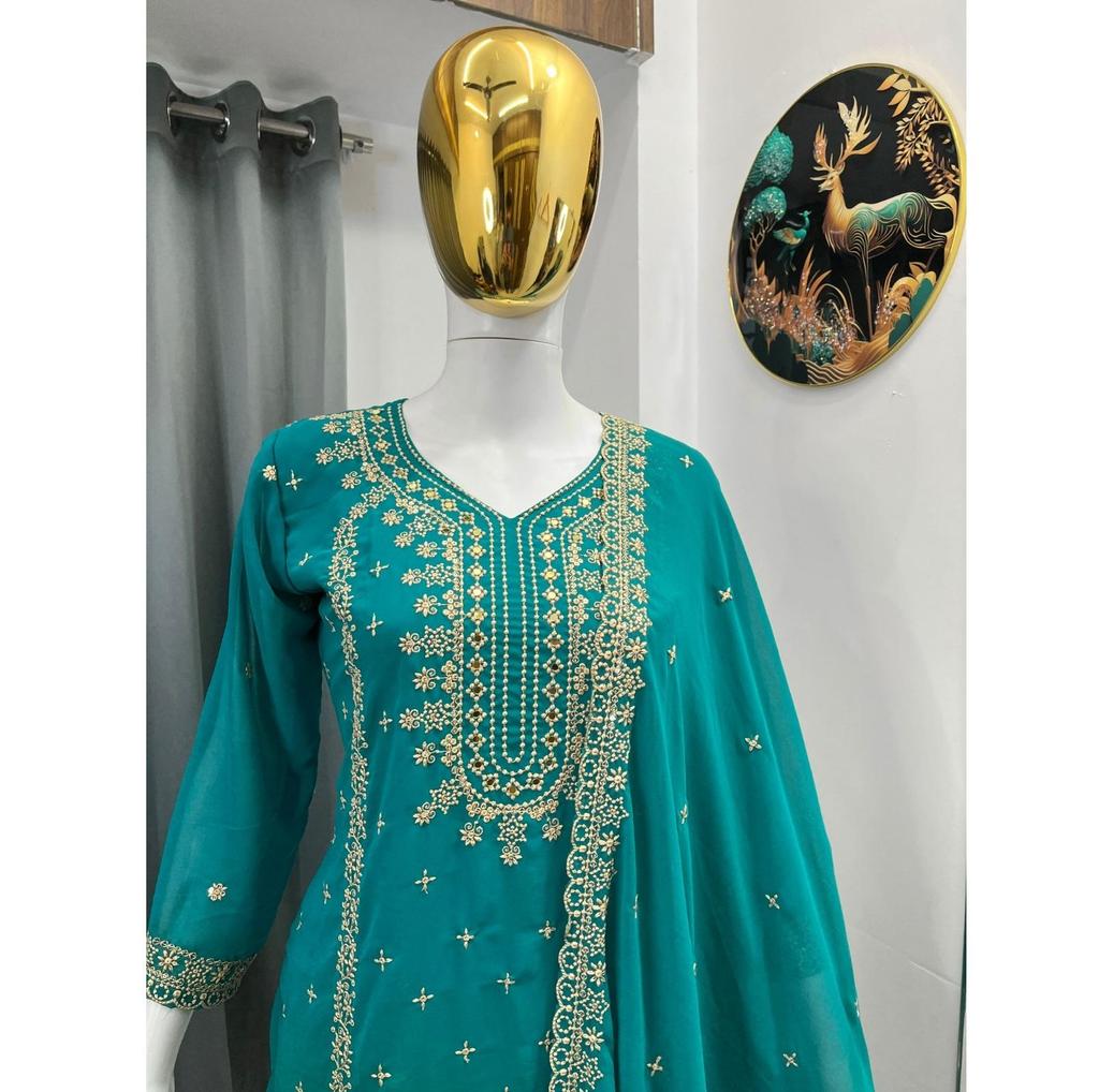 Indian Designer Faux Georgette Salwar Suit Set Women Bollywood Party Wear Salwar Kameez