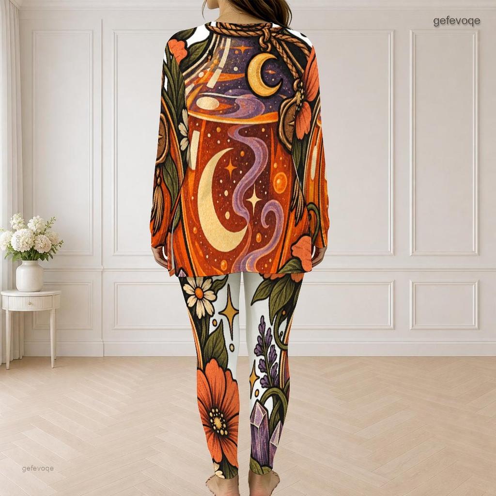 Women Plus Size White Halloween Ghost Printed Two Piece Set Half Zip Long Sleeve Top And Fitted Pants