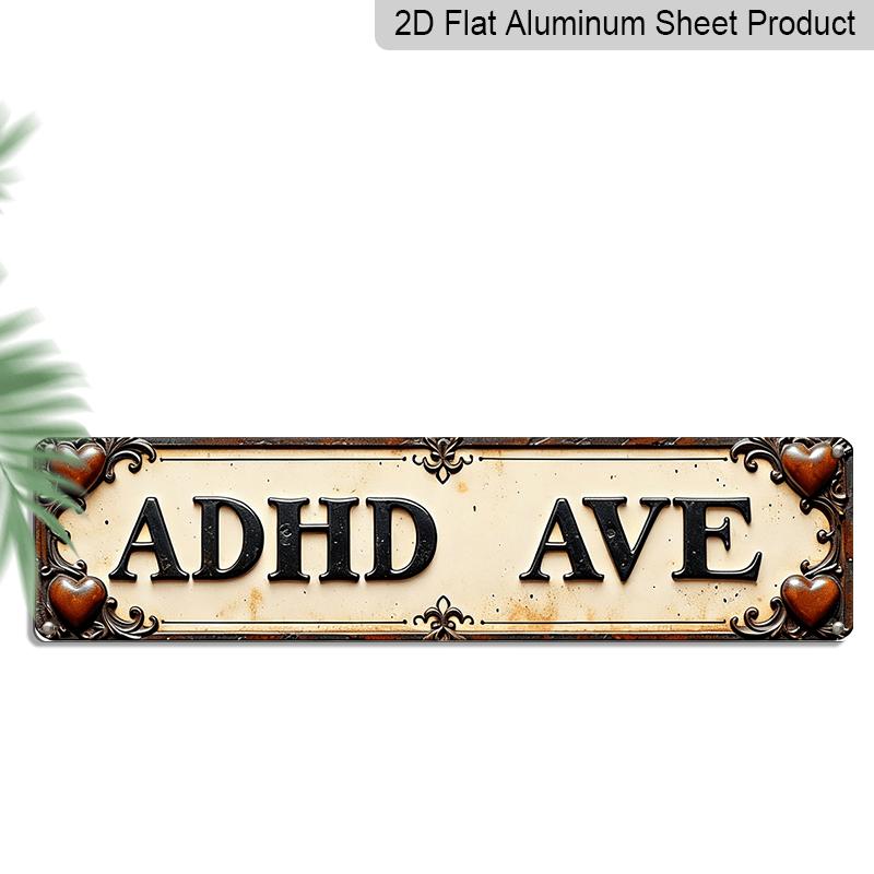 

2D Flat, 1pc Retro Aluminum Wall Art Logo-ADHD Ave Humorous Decoration Brand, Suitable for Home, Office, Men s Nest, Kitchen, Farmhouse, Bathroom 40cm x 10cm