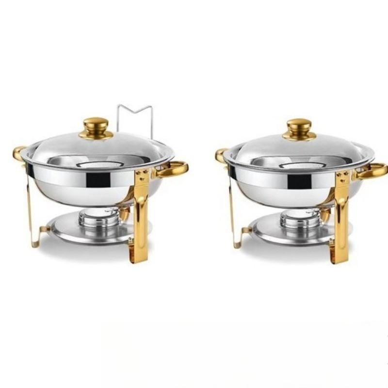 Alcohol Stove Large Capacity Circular Gold-plated Insulated Heating Furnace Hotel Restaurant Stainless Steel Buffet Stove