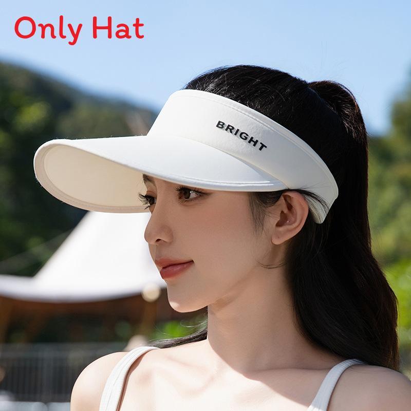 Sun Protection Wide Brim Hat For Women Summer Uv Blocking With Letter Embroidery For Beach And Travel White
