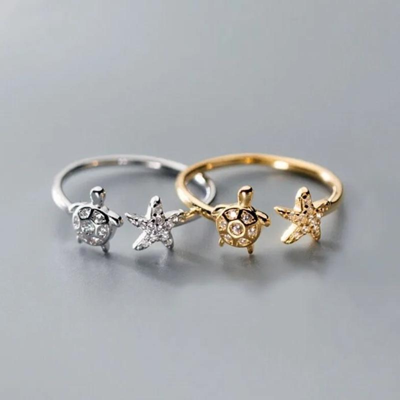 Stylish Sea Turtles And Starfish Designs Ring Trendy Accessory Comfortable Finger Accessories Gift For Women Girls