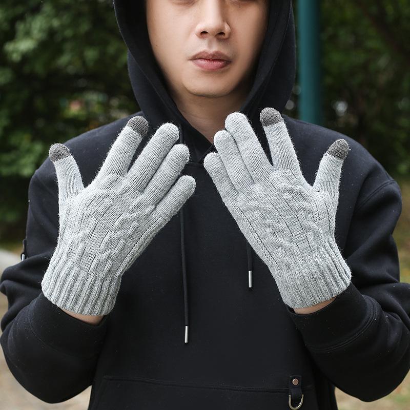 Men Winter Fingerless Touchscreen Gloves Double Twist Fleece Lined Thick Knitted Warm Outdoor Sports Riding