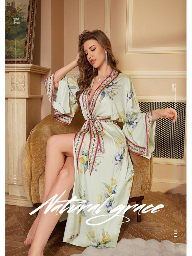Women's Luxury Satin Long-Sleeve Bathrobe Collection - Spring Edition