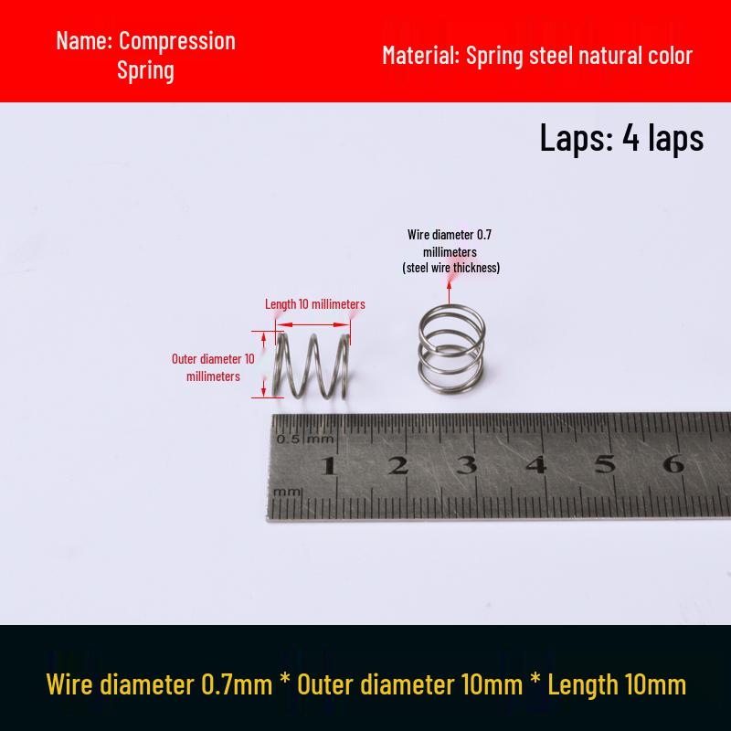 Druckfeder mit Rückstellfunktion aus Federstahl, 0,7 mm Drahtdurchmesser, 8-12 mm Außendurchmesser