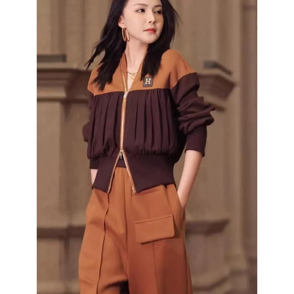 European Women's Tracksuit: Autumn 2025 Street Style Patchwork Sweatshirt Two-Piece Set