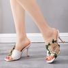 Fashion Liyke High Quality Handmade Embroidery Flower Women Slippers Sandals Fashion Square Open Thin Heels Shoes Female Mules Slides