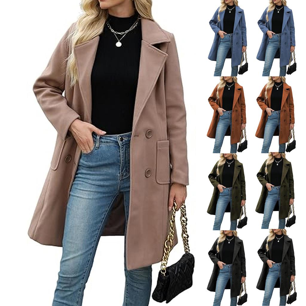 Women's Lapel Mid-length Button-down Woolen Coat