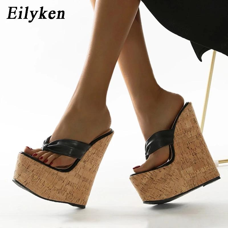 Eilyken Sexy Super 18CM High Heels Platform Wedges Pinch Slippers Women Sandals Mules Shoes Size 35-42