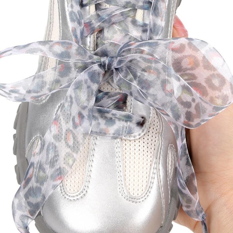 Leopard Print Sheer Shoe Laces 2.5cmX120cm Wide Flat Shoelaces Anti Slip Sneakers Shoe Lace Replacement For Men Women