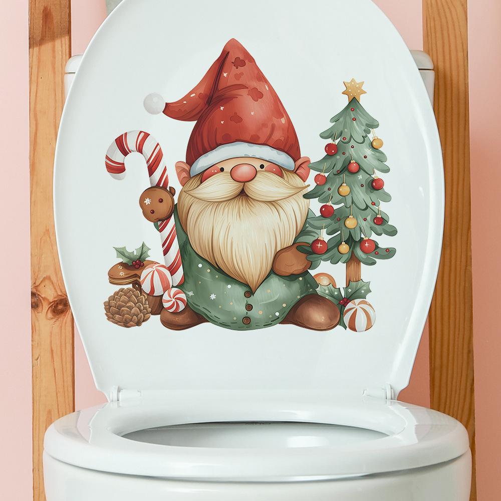 Fun-m198 Cartoon Weihnachtsmann Weihnachtsbaum Süßigkeiten Toilette mit Badezimmer Badezimmer Heimdekorationsaufkleber