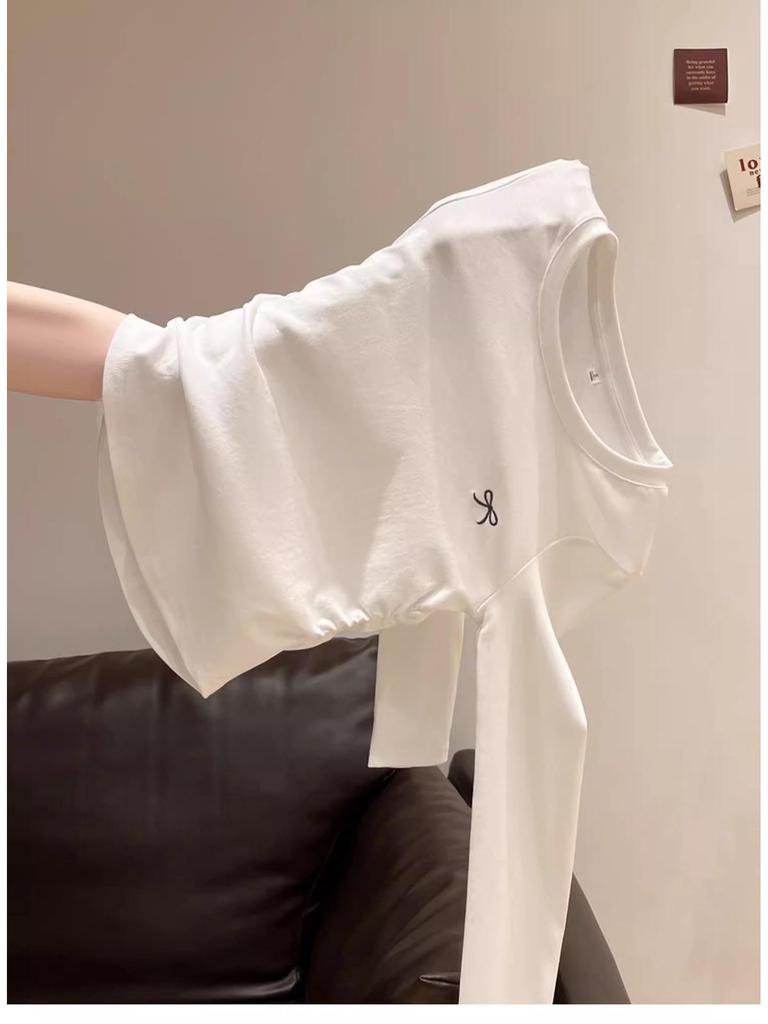 Φθινοπωρινή Γυναικεία Μπλούζα με Στρογγυλή Λαιμόκοψη, Κέντημα Φιόγκο, Μακρύ Μανίκι και Πλισέ Λεπτομέρειες