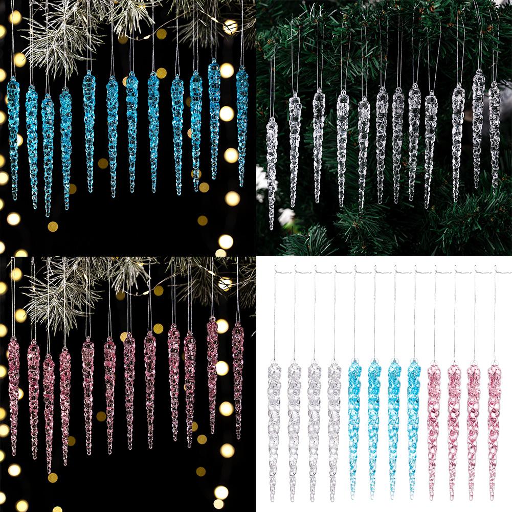 12 ks křišťálově čirých vánočních ozdob simulované rampouchy vánoční stromek závěsné dekorace pro sváteční a zimní party dekor