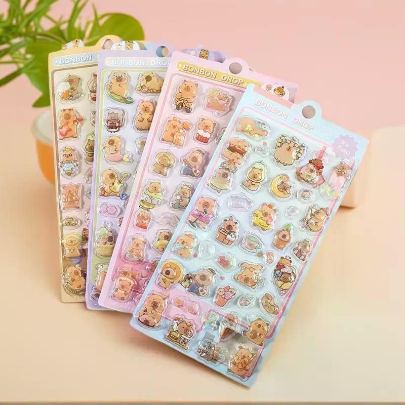 4Pcs Cute Cartoon Capybara 3D Relief Bubble Stickers Kawaii Animal Decorations DIY Scrapbook Sticker Phone Case Decoration Gifts