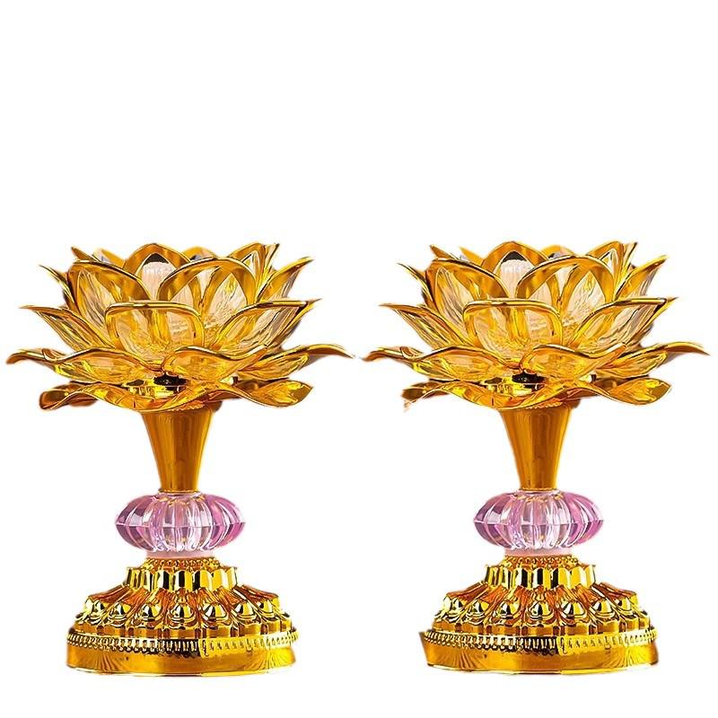 2026 Seven-Color LED Lotus Lamp Pair for Buddha, Household Plug-In, Buddhist Hall Ever-Burning Offering Lamp