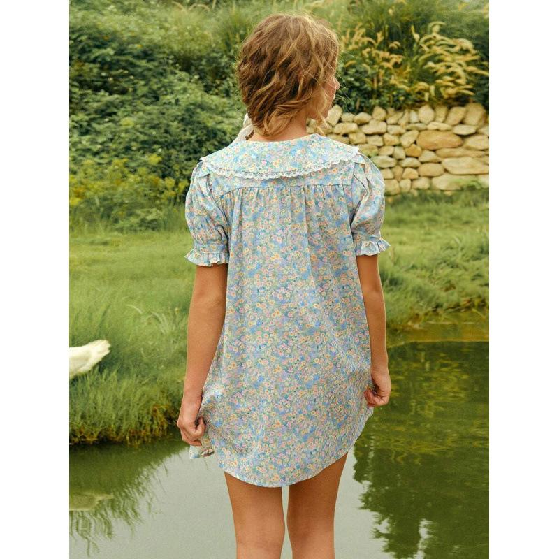 Europe, America 2026 summer new age-reducing doll collar bubble sleeve ruffle edge floral dress