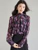 Spring 2026 Elegant French Drape Collar Shirt with Floral Print Crepe