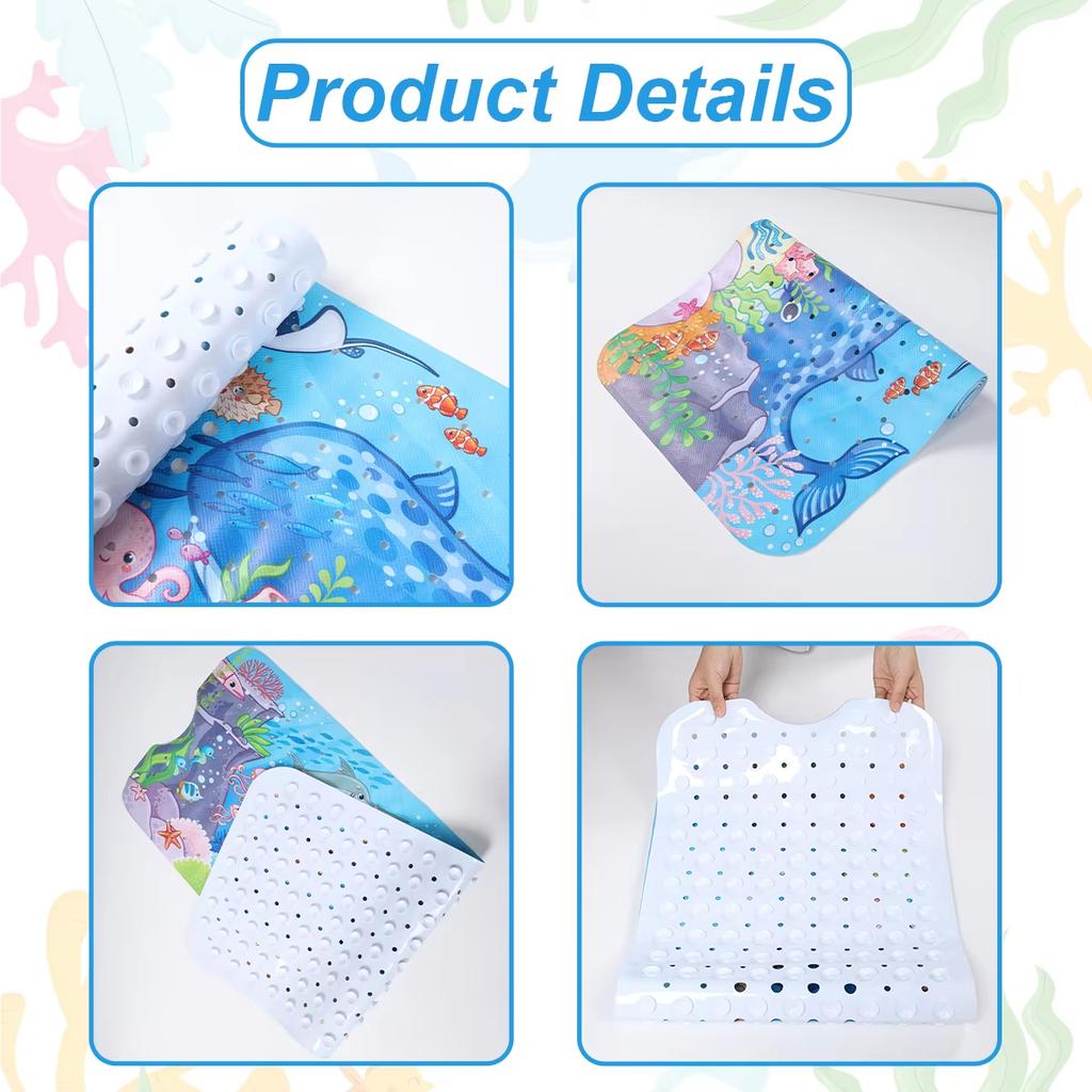 1pc Cartoon Non Slip Bath Mats Ocean Theme Bathtub Mats Dolphin Whale Turtle Shower Mat with Suction Cups & Drain Holes Safe Mat