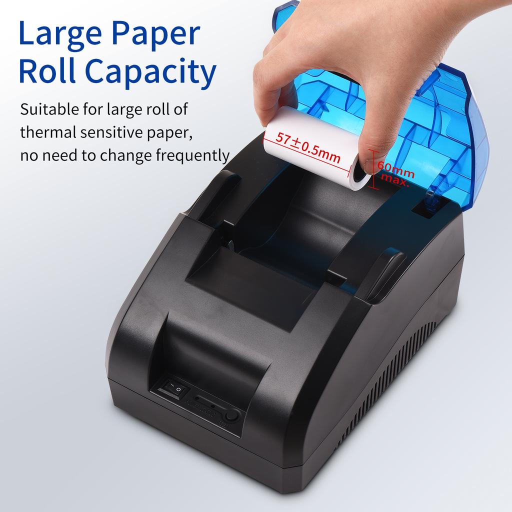 58mm Thermal Receipt Printer Desktop USB&BT Wireless Connection Printer Barcode Logo Printing with 1 Roll Paper Inside