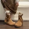 Tassel design mid-tube fashion boots autumn and winter retro fairy style thick heel outer wear versatile height-increasing short Martin boots